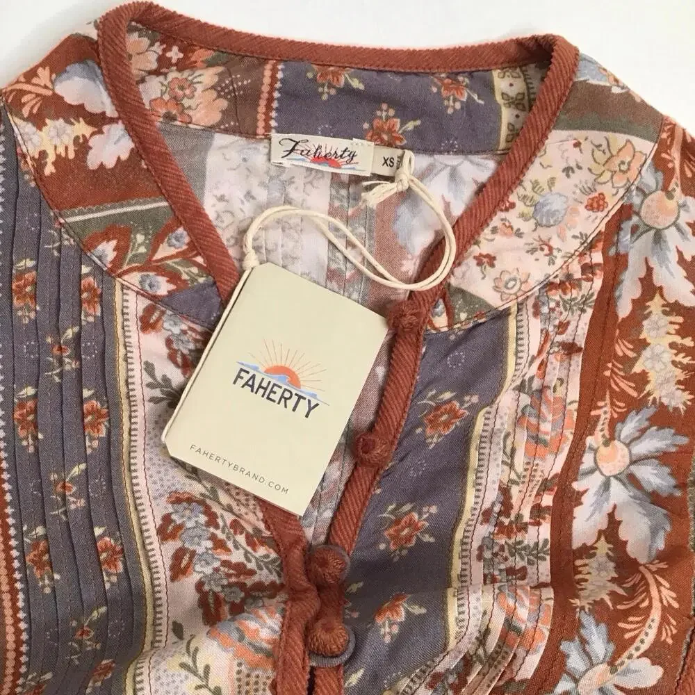 NWT - Faherty Sparrow Long Sleeve Blouse Ashord Print Size XS - Picture 6 of 8